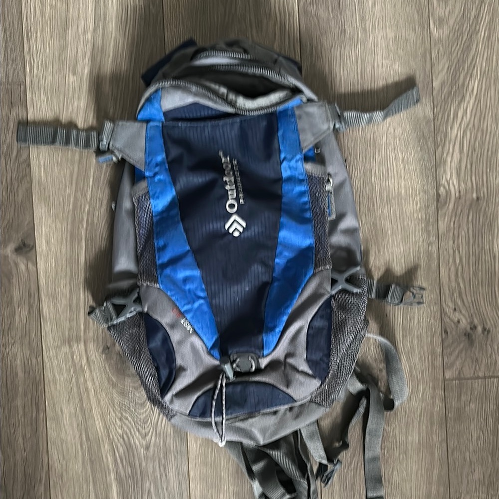 Blue and Gray Technical Outdoor Backpack with Adjustable Straps